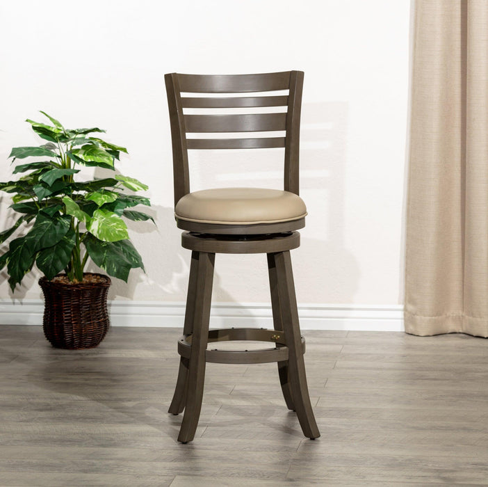 Granby Leather 4-Slat Back Swivel Stool, 30" Bar Stool or 24” 30" Bar Height Weathered Gray French Gray