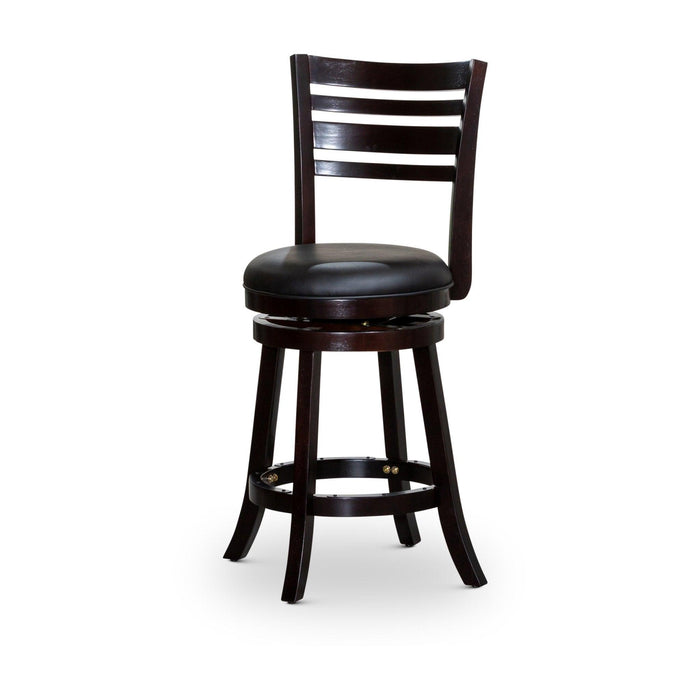 Granby Leather 4-Slat Back Swivel Stool, 30" Bar Stool or 24” 24" Counter Height Espresso Black Leather