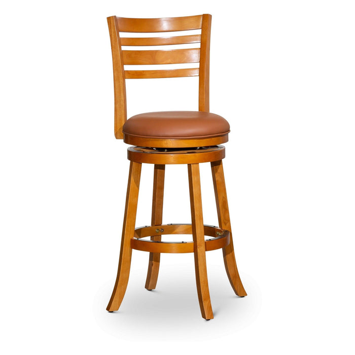 Granby Leather 4-Slat Back Swivel Stool, 30" Bar Stool or 24” 30" Bar Height Natural Saddle Leather