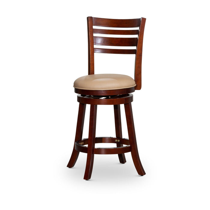 Granby Leather 4-Slat Back Swivel Stool, 30" Bar Stool or 24” 24" Counter Height Cherry Bone Leather