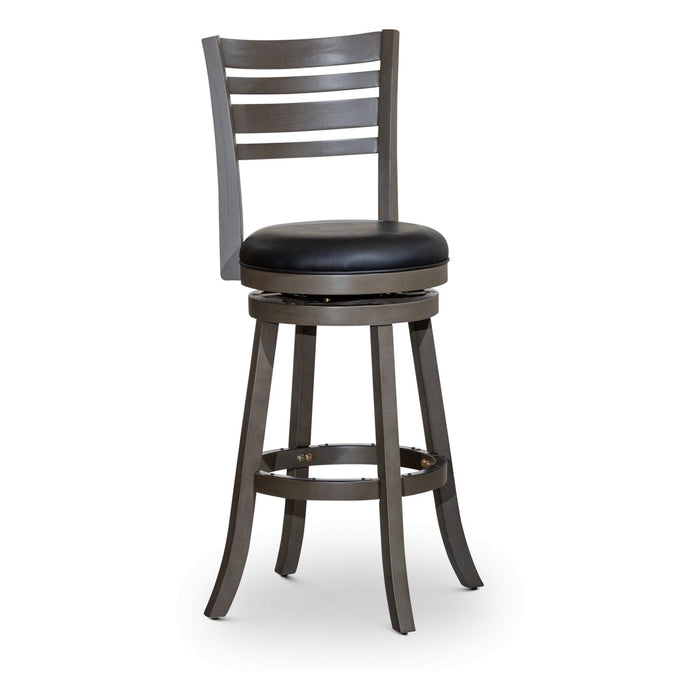 Granby Leather 4-Slat Back Swivel Stool, 30" Bar Stool or 24” 30" Bar Height Weathered Gray Black Leather