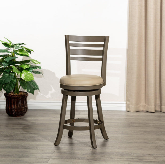 Granby Leather 4-Slat Back Swivel Stool, 30" Bar Stool or 24” 24" Counter Height Weathered Gray French Gray