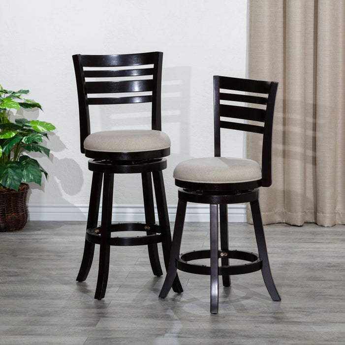 Granby Premium Fabric 4-Slat Back Swivel Stool, 24” Counter Stool or 30" Bar Stool