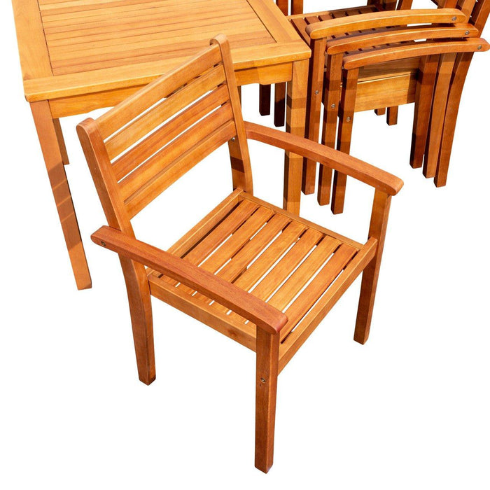 Leadville Eucalyptus Outdoor Square Dining Set With 4 Stacking Armchairs