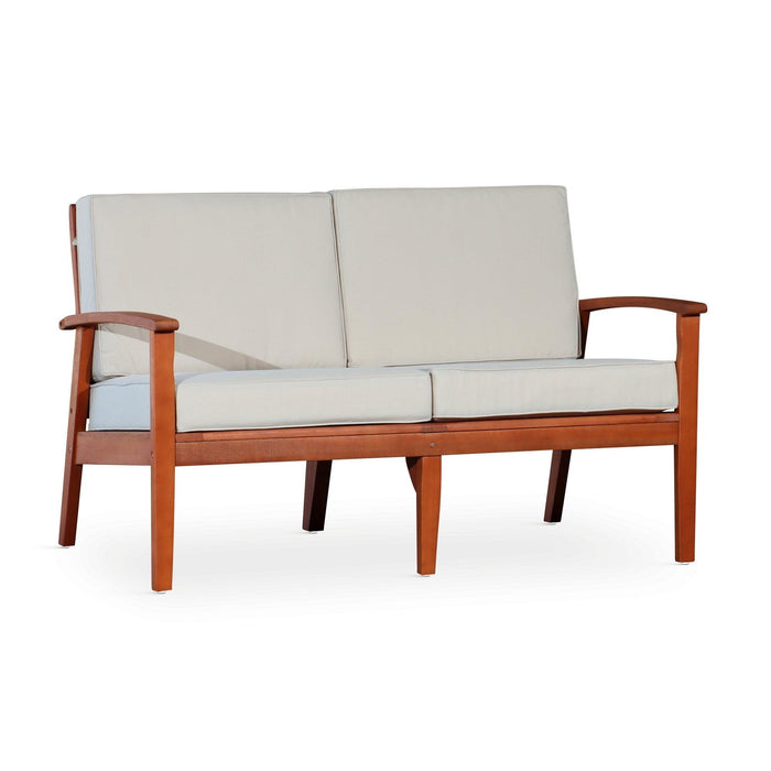 Longs Peak Eucalyptus Loveseat with Cushion Natural Oil Sand