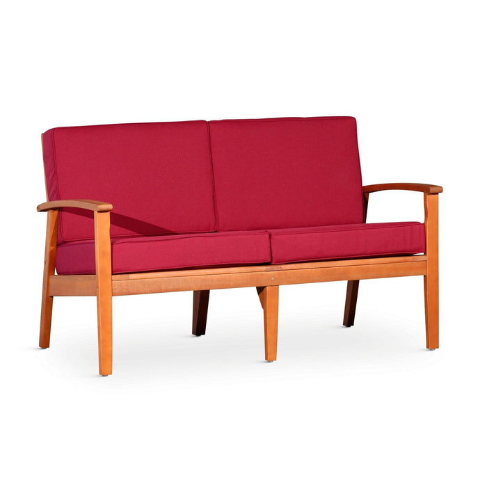 Longs Peak Eucalyptus Loveseat with Cushion Natural Oil Burgundy