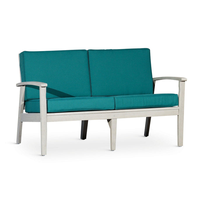 Longs Peak Eucalyptus Loveseat with Cushion Driftwood Gray Dark Green