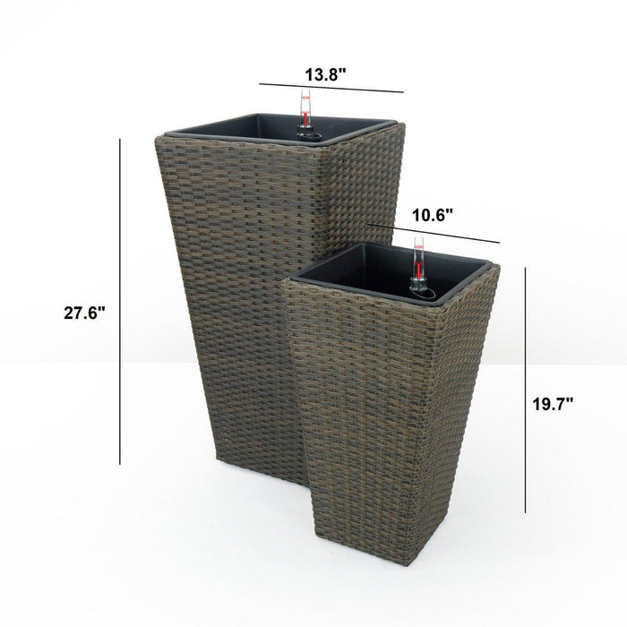 Set of 2 CATLEZA 10.6-inch and 13.8-inch Square Wicker Planters