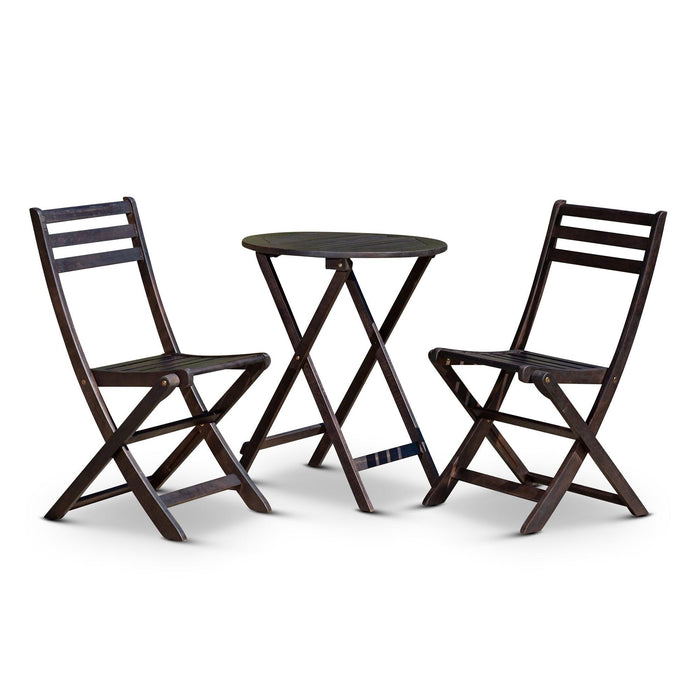 Twin Lakes Eucalyptus Outdoor 3-Piece Café Bistro Set Round Espresso