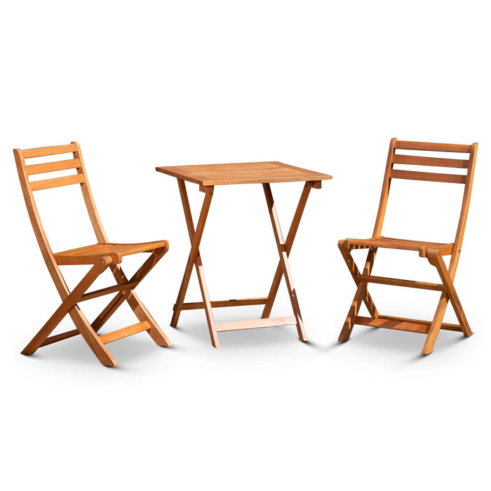 Twin Lakes Eucalyptus Outdoor 3-Piece Café Bistro Set Square Natural Oil